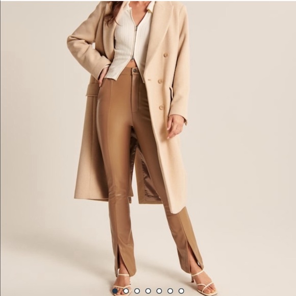 Abercrombie & Fitch Pants - Abercrombie light brown vegan leather split hem pants